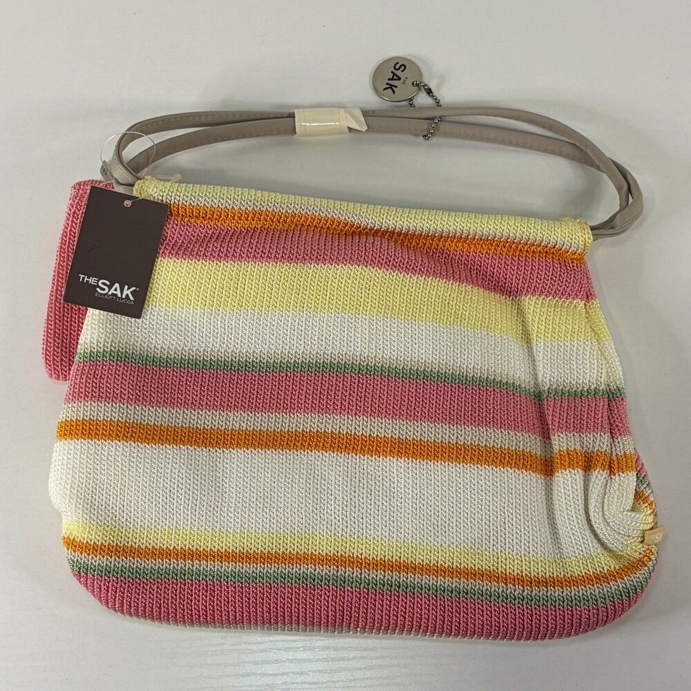 NWT THE SAK Knit Crocheted Handbag Striped Multicolor Colorful Handbag Coin Bag